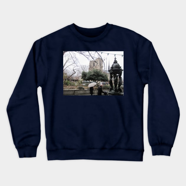 Paris Notre Dame de Paris Cathedral in the Rain Crewneck Sweatshirt by BlackBeret